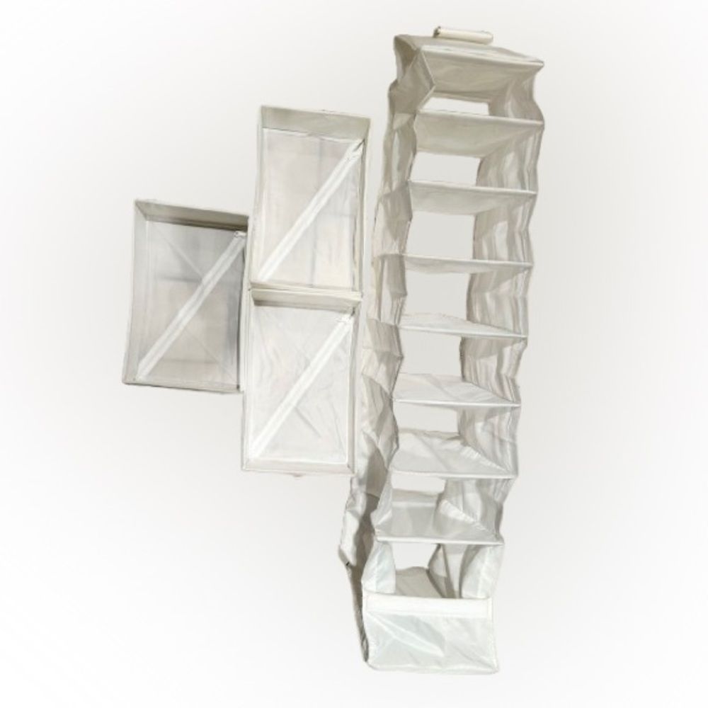 Foldable Hanging Shoes Organizer & 3 Storage Boxes, White